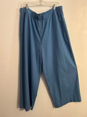 Wide-Leg Blue Elastic Waist Pants